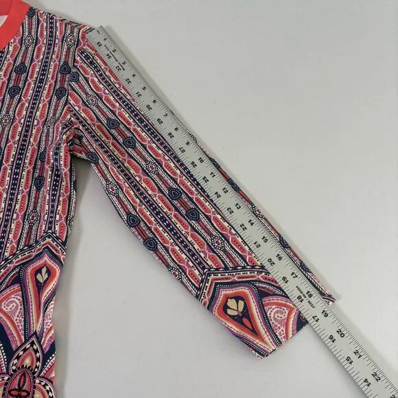 J McLaughlin Tunic Top Size S Coral Navy Paisley 3/4 Sleeve Catalina Cloth - Picture 9 of 12